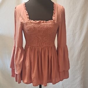 Pink Lily Blush Smocked Blouse